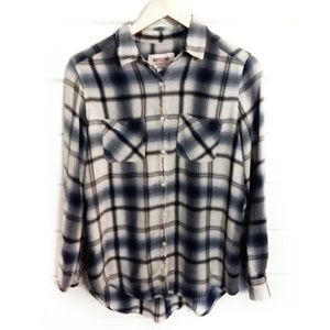 Blue & Cream Plaid Button Down Top - Small